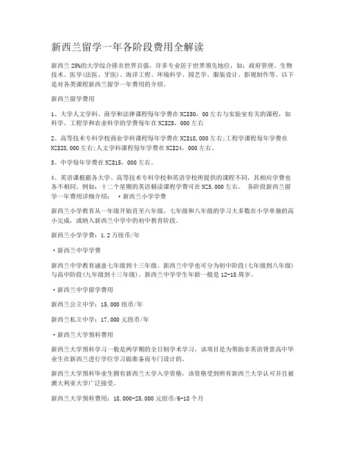 新西兰留学一年各阶段费用全解读