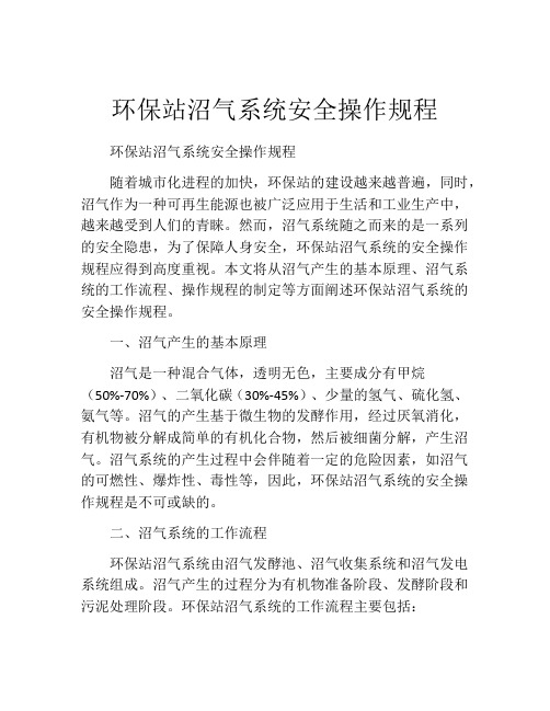 环保站沼气系统安全操作规程