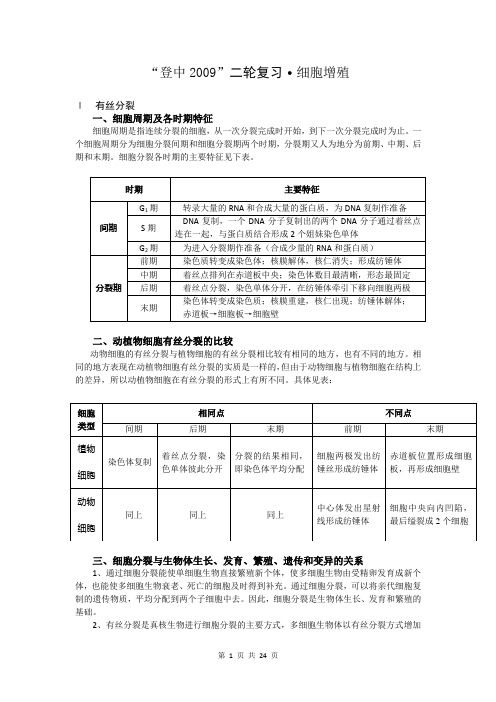 细胞分裂增殖过程各时期的特点及示意图