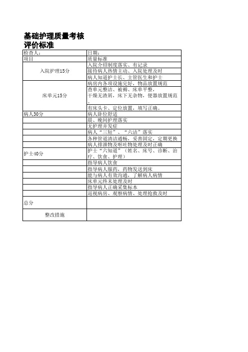 基础护理质量考核评价标准