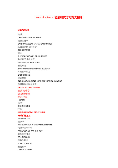Webofscience检索研究方向英文翻译要点