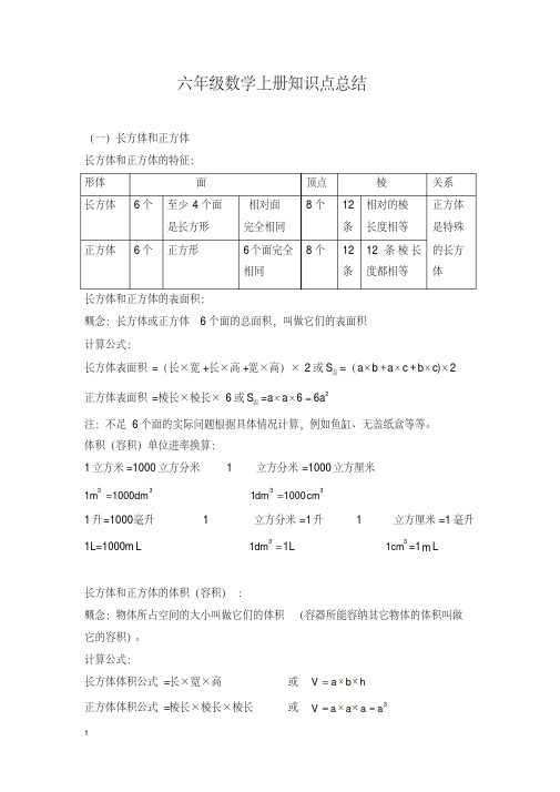 苏教版六年级数学上册知识点归纳总结