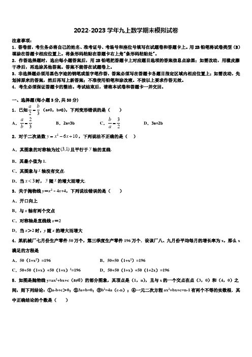 湖北黄冈市麻城市思源实验学校2022-2023学年数学九上期末达标测试试题含解析