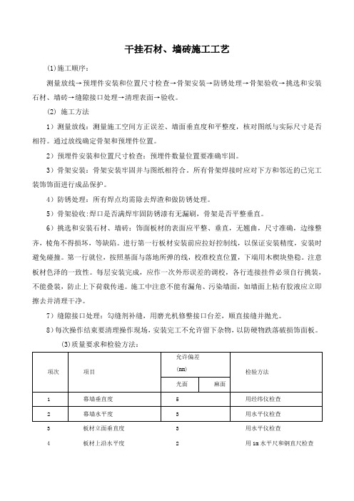 干挂石材、墙砖施工工艺