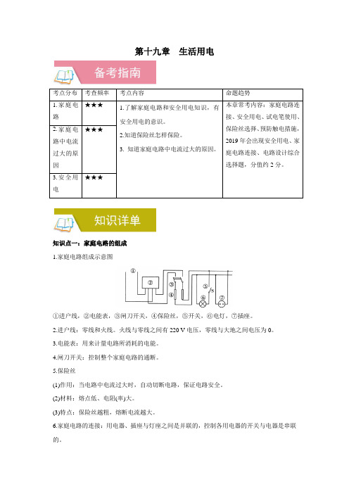 19、物理中考一轮总复习学案 第十九章  生活用电(备考指南+知识详单+易错警示+知识精讲) 学生版