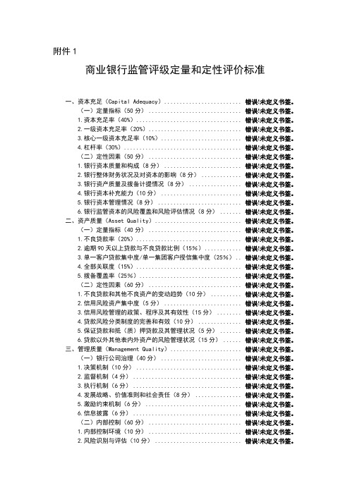 商业银行监管评级定量和定性评价标准