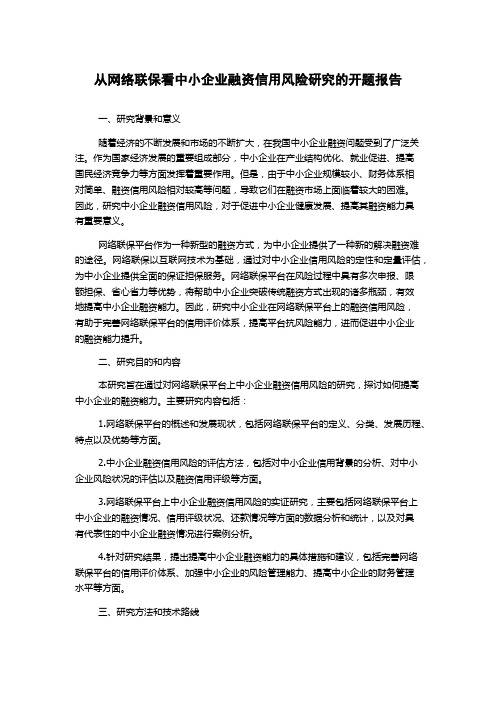 从网络联保看中小企业融资信用风险研究的开题报告