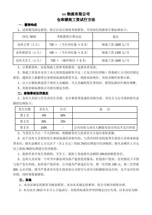 物流公司仓储绩效工资规定