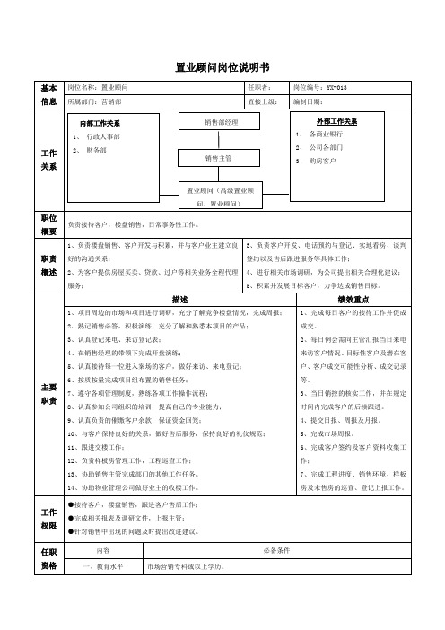 置业顾问岗位说明书