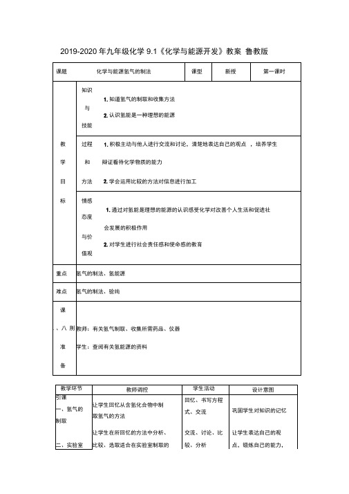 2019-2020年九年级化学9.1《化学与能源开发》教案鲁教版