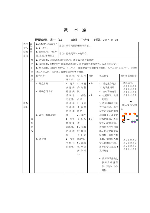 武术操功夫青春教案