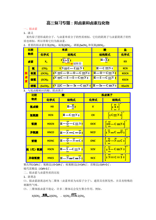 高三复习专题《拟卤素和卤素互化物》