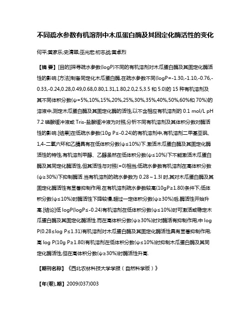 不同疏水参数有机溶剂中木瓜蛋白酶及其固定化酶活性的变化