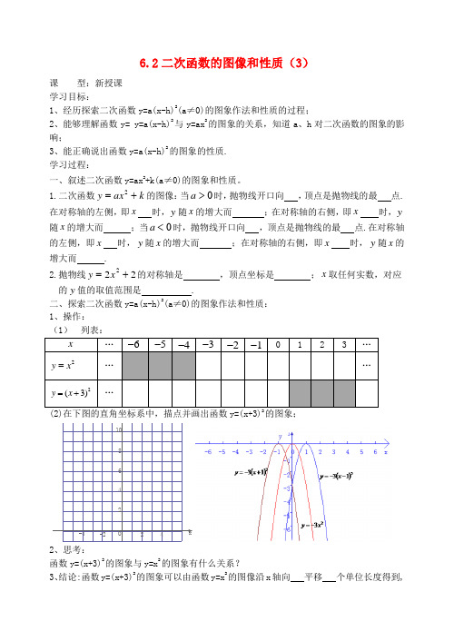 江苏省泰州市永安初级中学九年级数学下册 6.2.1 二次函数的图象和性质导学案1(无答案) 苏科版