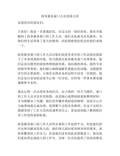 政务服务窗口人员表扬文章