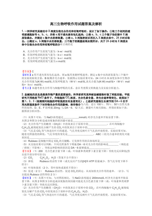 高三生物呼吸作用试题答案及解析
