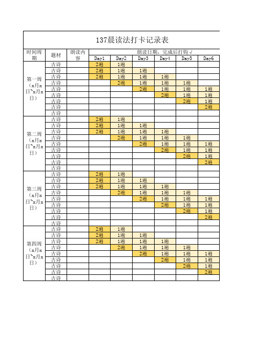 完整版晨读法打卡表(可编辑)