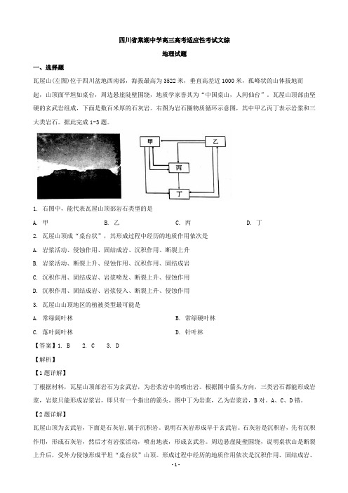 四川省棠湖中学高三高考适应性考试文综-地理试题(解析版)