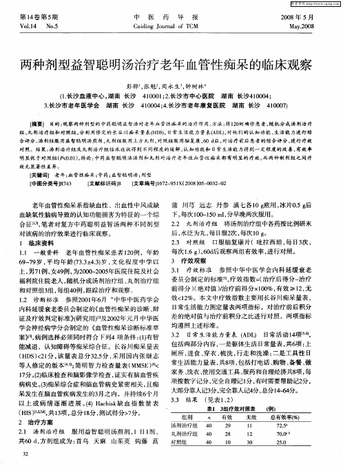 两种剂型益智聪明汤治疗老年血管性痴呆的临床观察