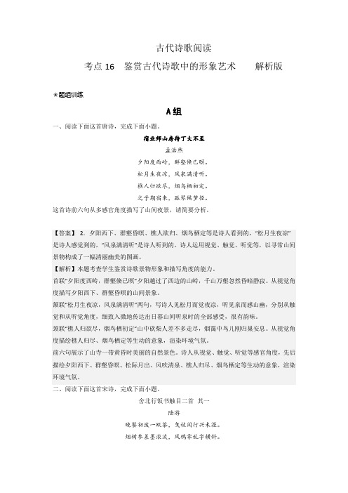 《三步复习方案》考点16 鉴赏古代诗歌中的形象艺术(题组训练)(解析版)-高考语文二轮复习(新高考)