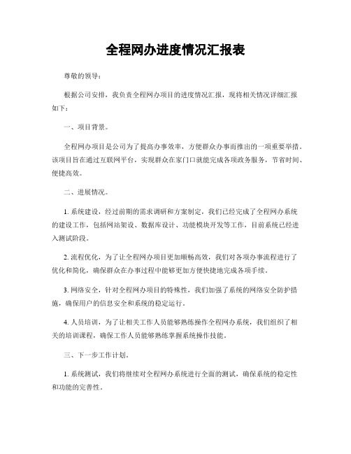 全程网办进度情况汇报表