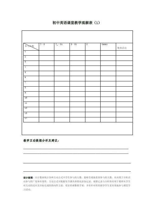 初中英语课堂教学观察表偶