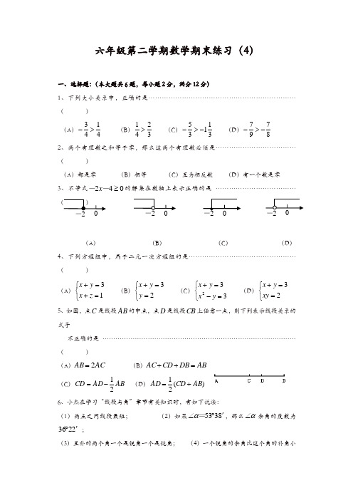 沪教版小学数学六年级下册期末测试题4[精品]