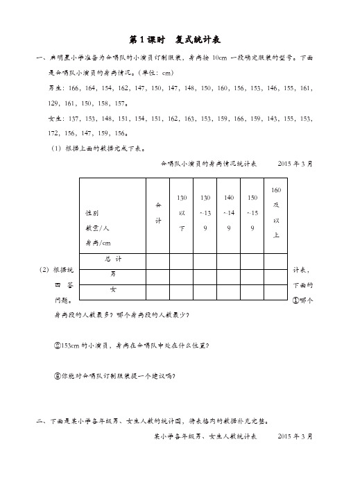 苏教版五年级数学上册第6单元课时作业：第1课时_复式统计表【精品】