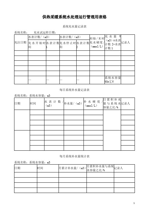 供热采暖系统水处理运行管理用表格