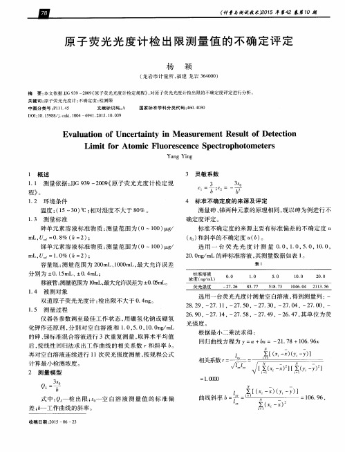 原子荧光光度计检出限测量值的不确定评定