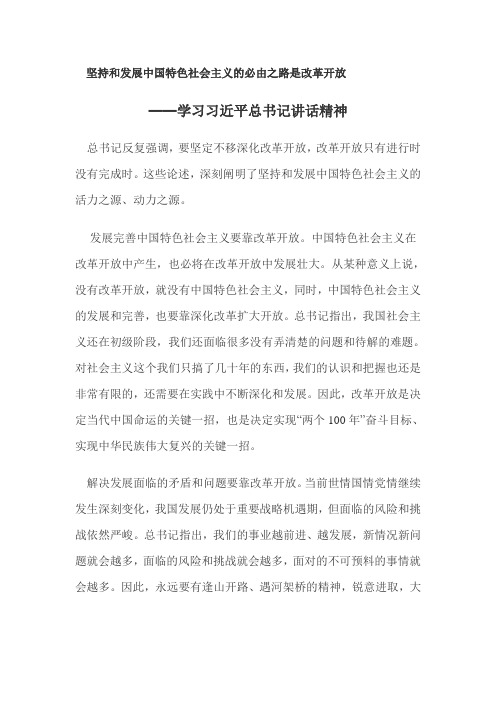 坚持和发展中国特色社会主义的必由之路是改革开放