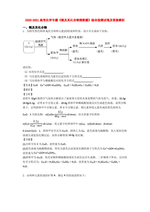 2020-2021高考化学专题《铜及其化合物推断题》综合检测试卷及答案解析