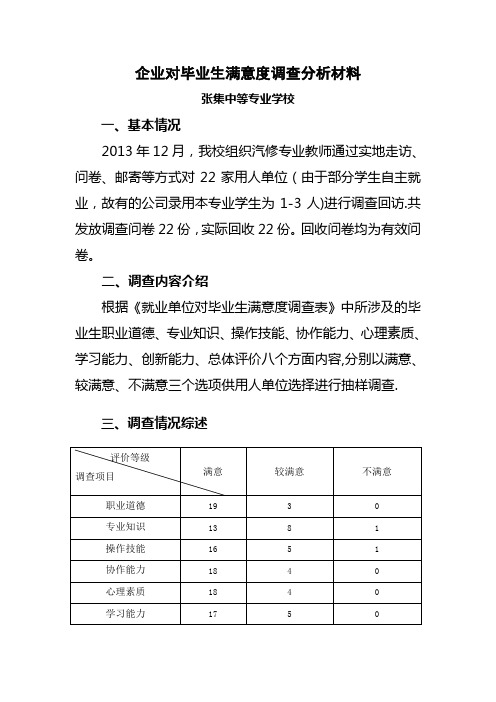 1、企业对毕业生满意度调查分析材料