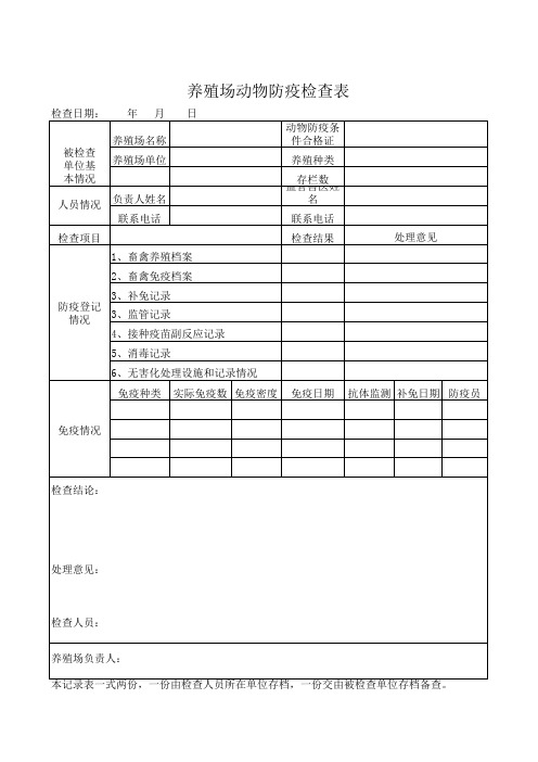 动物防疫检查表