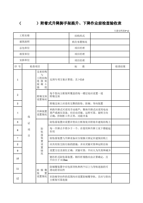 附着式升降脚手架提升、下降作业前检查验收表