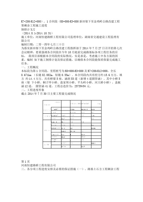 剩余工程施工进度倒排计划概要