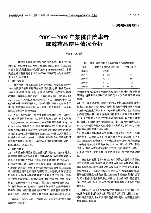 2005—2009年某院住院患者麻醉药品使用情况分析