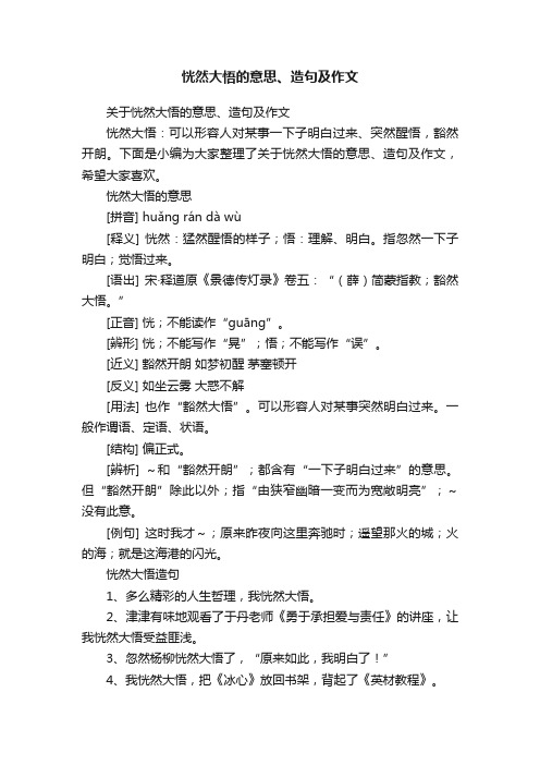 关于恍然大悟的意思、造句及作文