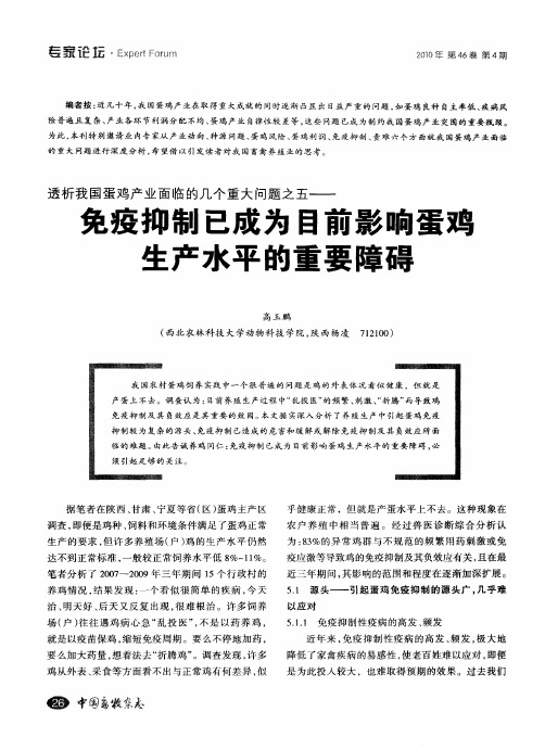 透析我国蛋鸡产业面临的几个重大问题之五——免疫抑制已成为目前影响蛋鸡生产水平的重要障碍