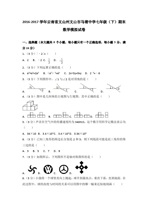 2016-2017学年云南省文山州文山市马塘中学七年级(下)期末数学模拟试卷