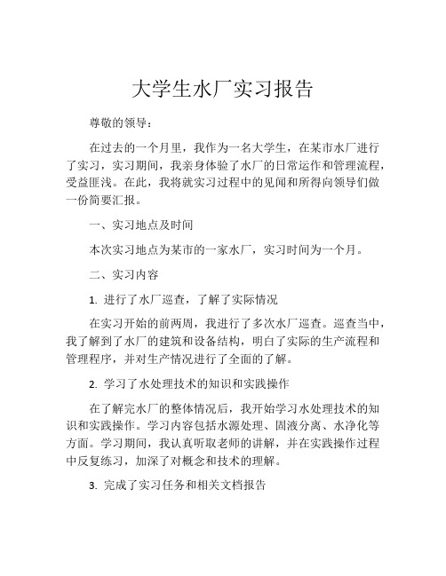 大学生水厂实习报告