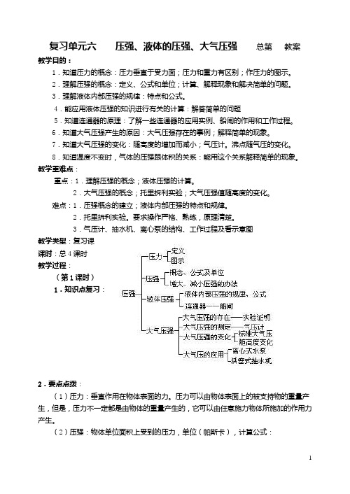 九年级物理总复习教案  压力压强