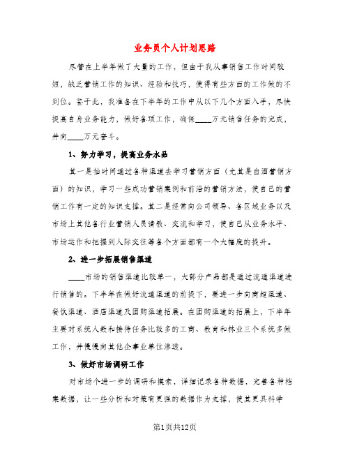 业务员个人计划思路(五篇)
