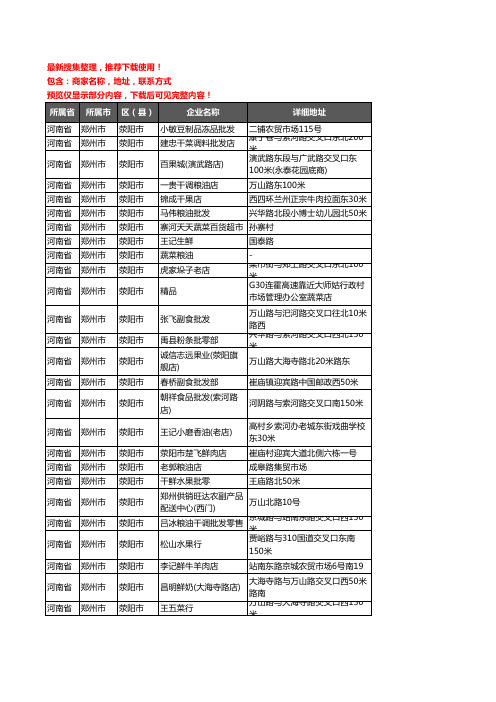 新版河南省郑州市荥阳市农产品行业企业公司商家户名录单联系方式地址大全579家