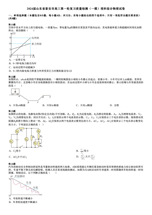 2024届山东省泰安市高三第一轮复习质量检测(一模)理科综合物理试卷