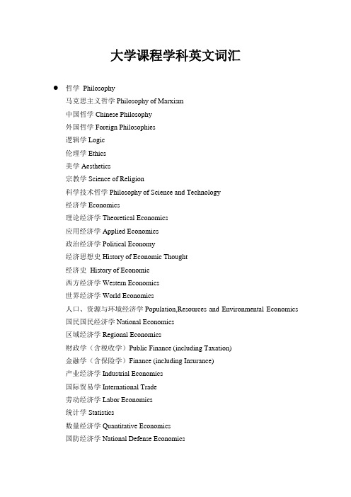 大学课程学科英文词汇