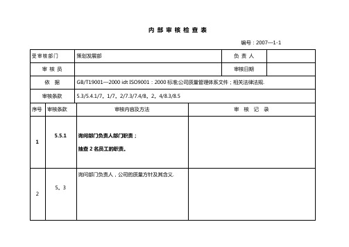 房地产内部审核检查表