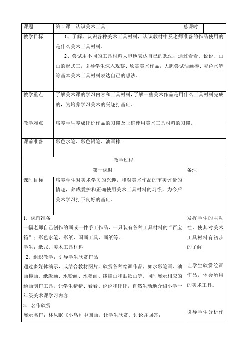 人教版小学美术一年级上册教案全册