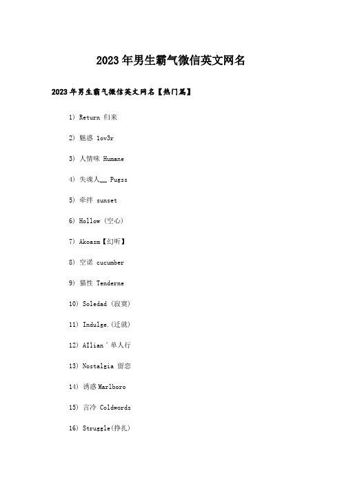 2023年个性_男生霸气微信英文网名