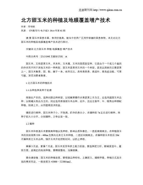 北方甜玉米的种植及地膜覆盖增产技术